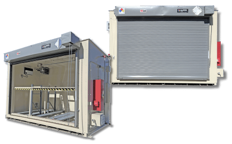 two images of the same building for the storage of 11 pallets of flammable chemical storage available for rental or purchase