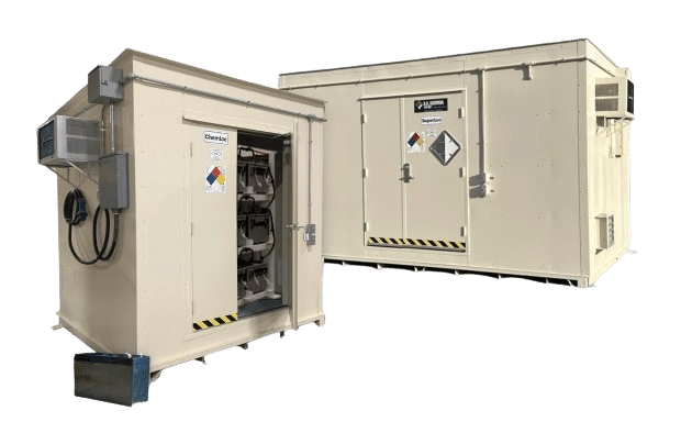 Two Lithium Battery Buildings created by US Chemical Storage for safety while storing or charging