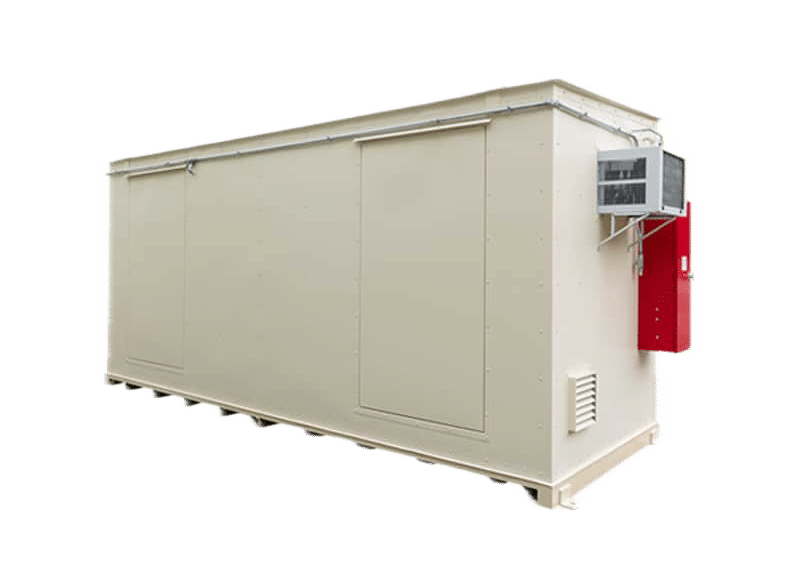 Chemical storage building with explosion relief panel - transparent background