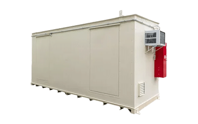 Chemical storage building with explosion relief panel - transparent background