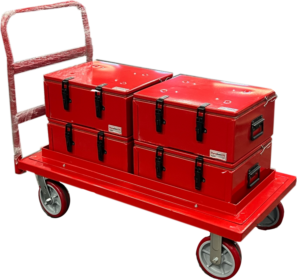 Red DynaLocLTC cart designed to hold multiple DynaLocLTC 201709 boxes