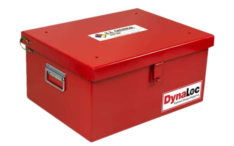 Photo of a red, steel Type 3 daybox, from U.S. Chemical Storage. Model EL521
