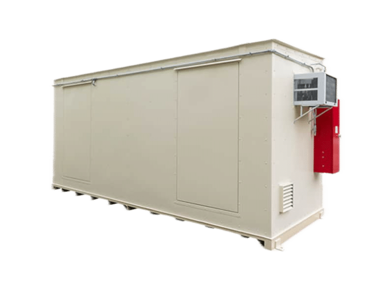 Chemical storage building with explosion relief panel - transparent background