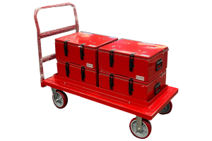 LTC Cart and 4 Laptop Boxes RED Red custom cart with wheels with 4 laptop boxes